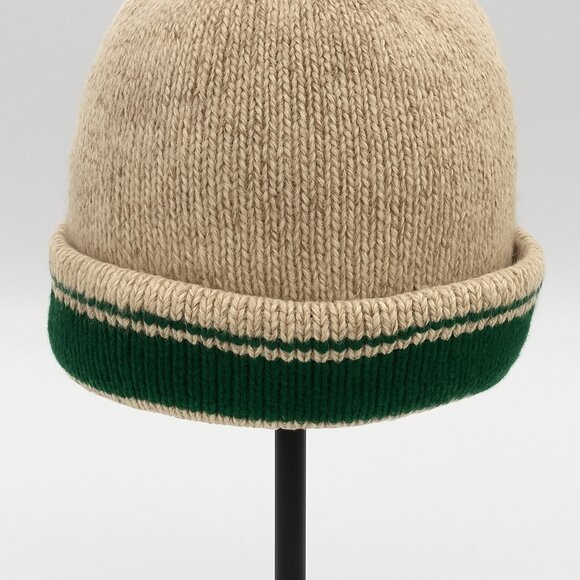 Vintage Knit Wool Beanie – Oatmeal & Green Stripe • WPL 7503 • Made in USA main image 7